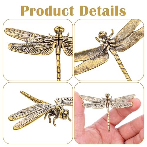 Tucnoeu 2-Piece Brass Dragonfly Figurine Set, Vintage Metal Desk Ornament