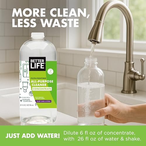 Better Life All Purpose Cleaner Concentrate- Multipurpose Home and Kitchen Cleaner for Glass, Countertops, Appliances, Upholstery & More - 32oz Clary Sage & Citrus Concentrate