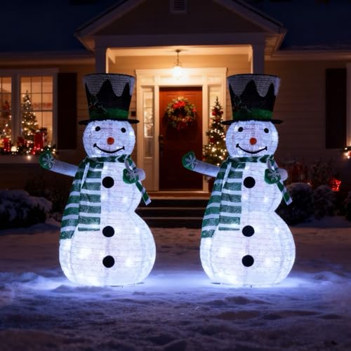 42-Inch Green Snowman Christmas Collapsible Decor Lighted Outdoor Indoor Garden