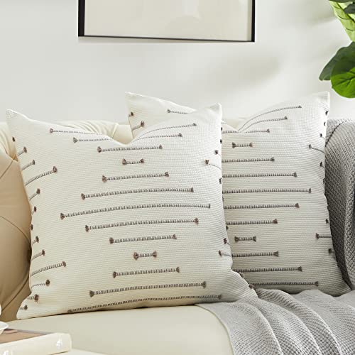 GIGIZAZA 18x18 Taupe Boho Pillow Covers - Set of 2 Cotton Linen