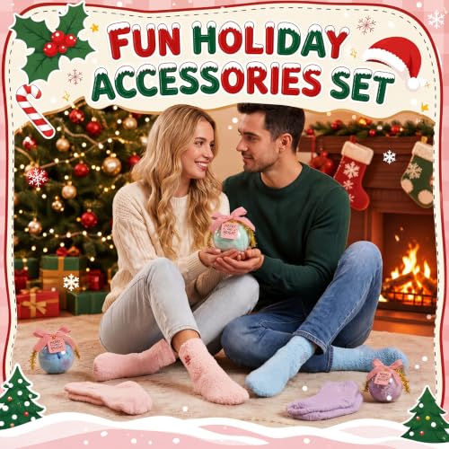 Christmas Fuzzy Socks Ornament Set - Snowflakes, 8 Pairs, DIY Holiday Decor