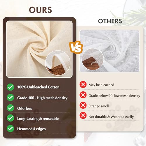Grade 100 Unbleached Cotton Cheesecloth - 36x36 Inch, Food-Safe