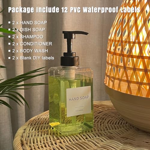 Lewistin 15oz Clear Soap Dispenser Set (2-Pack) with Waterproof Labels