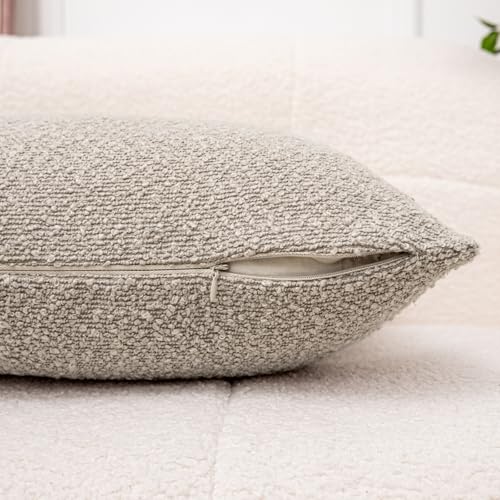 Vfuty 18x18 Oatmeal Boucle Throw Pillow Covers Set of 2 with Leather Accent