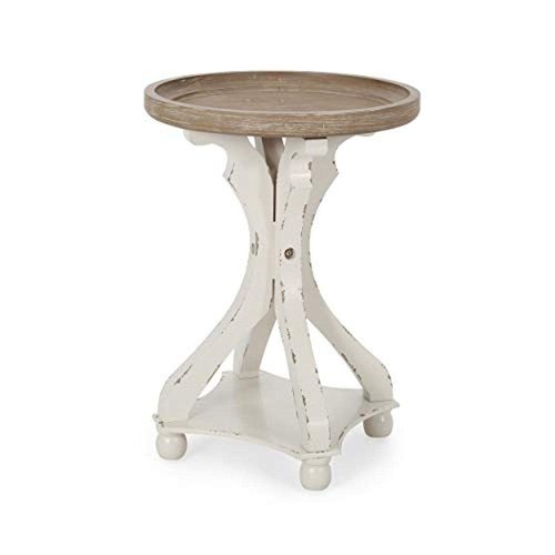 Christopher Knight Home Estelle French Country Accent Table with Round Top, Natural + Distressed White