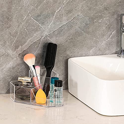 Clear Acrylic Makeup Brush Organizer with 3 Slots - Vanity Storage