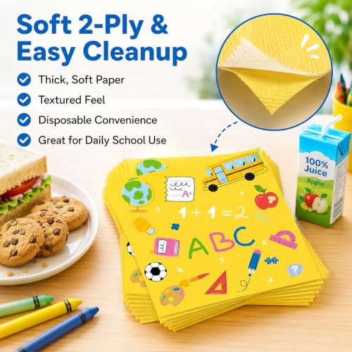 50pcs Back to School Paper Napkins 6.5in Disposable Lunch Party Supplies