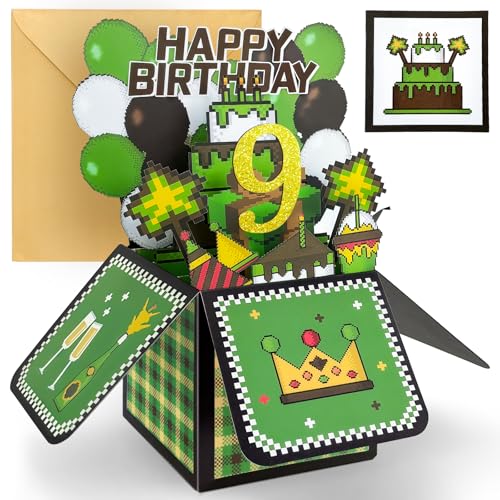 9th Birthday Card for Boys - Pixel Gaming 3D Pop Up Greeting Card