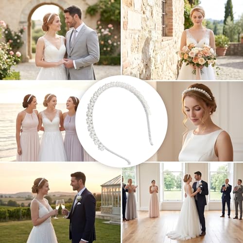 Josojoou Pearl Headband for Women White Non-Slip Wedding Hair Hoop