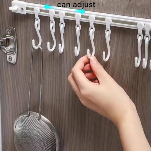 2Pcs 40cm Adhesive Sliding Rail Hook Rack - No-Drill Wall Utensil Hanger