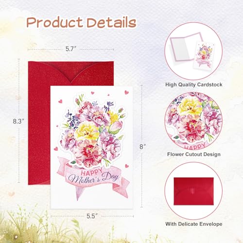 Elegant Floral Mother's Day Card - 5.5x8 with Envelope