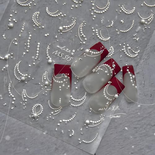 White Pearl Nail Stickers 5D Self-Adhesive French Tip Nail Decals