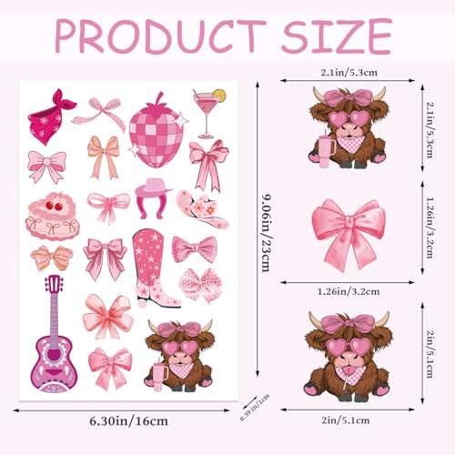Pink Bow Temporary Tattoos 8 Sheets Cute Coquette Party Favors