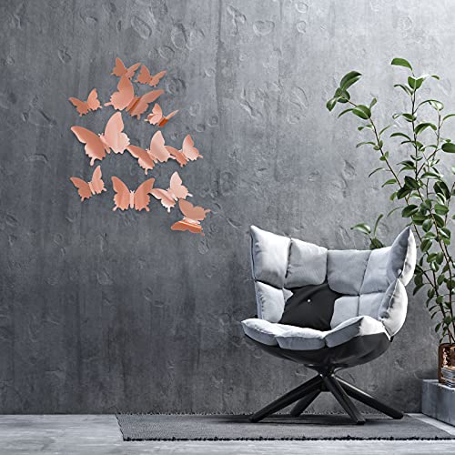 CAYUDEN 24pcs 3D Mirror Butterfly Wall Stickers - Rose Gold Decor