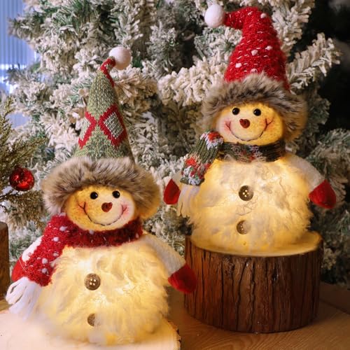 Lighted Snowmen Christmas Table Decorations - Brown, 10 Inch, 2 Pack