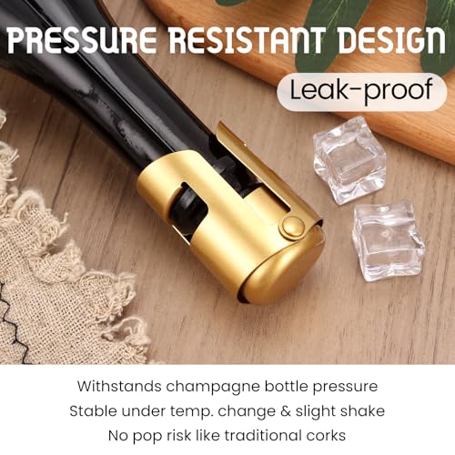 Gold Champagne Stoppers - Stainless Steel Sparkling Wine Sealer, 2 Pack