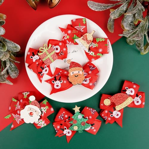 Christmas Hair Bows 6 PCS 3 Inch Grosgrain Ribbon Holiday Clips for Kids