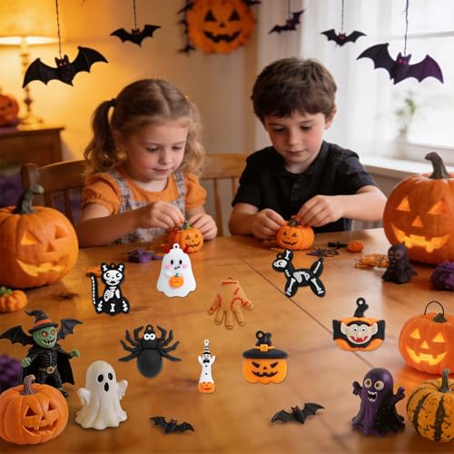 24Pcs Halloween Mini Figurines Set - Spooky Ghosts, Pumpkins & Skeletons