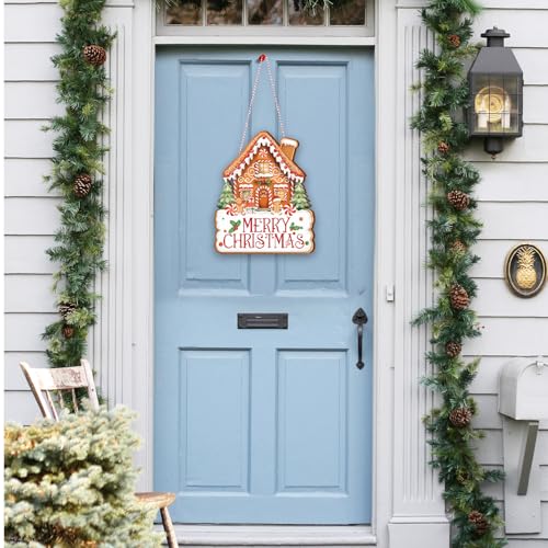 Christmas Wooden Door Sign - Gingerbread House & Holiday Decorations
