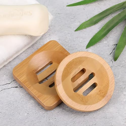 Bamboo Soap Holder Set - Round & Square Dishes for Bathroom