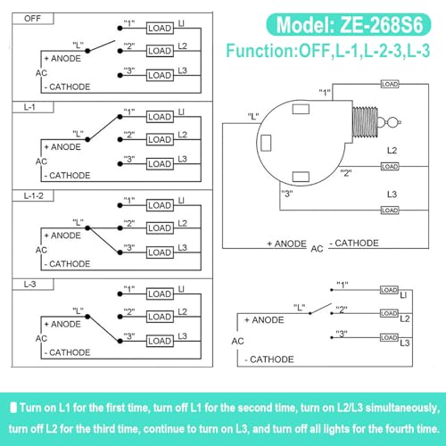 BFXM Gold Ceiling Fan Switch ZE-268S6 - 3 Speed Control, 4 Wire