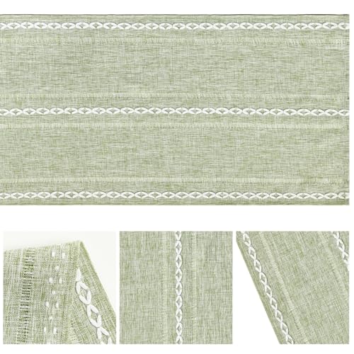 Artoid Mode Sage Green Embroidered Table Runner, 13x36 Inch Cotton Blend