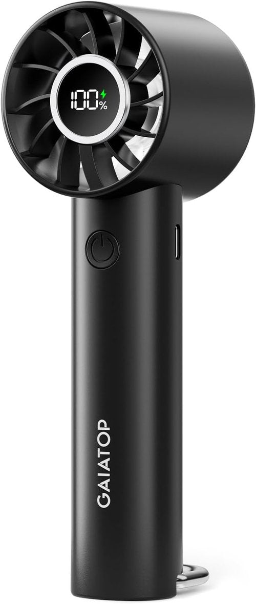 Gaiatop Portable Mini Fan - 3 Speed Handheld Cooling Fan with Power Display & Flashlight | USB Rechargeable, Lightweight, Black