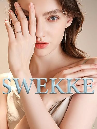 SWEKKE Blue Press On Nails Short Almond Glossy Glitter False Nails 24 Pcs