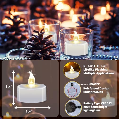 12 Pack LED Tea Lights - Flameless Battery Operated Candles