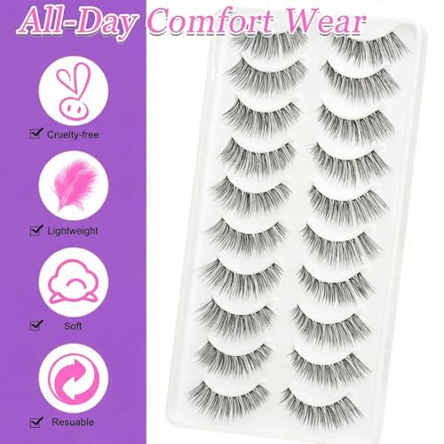 LZM 14mm Wispy False Lashes Soft Long Eyelashes for Beginners with Glue