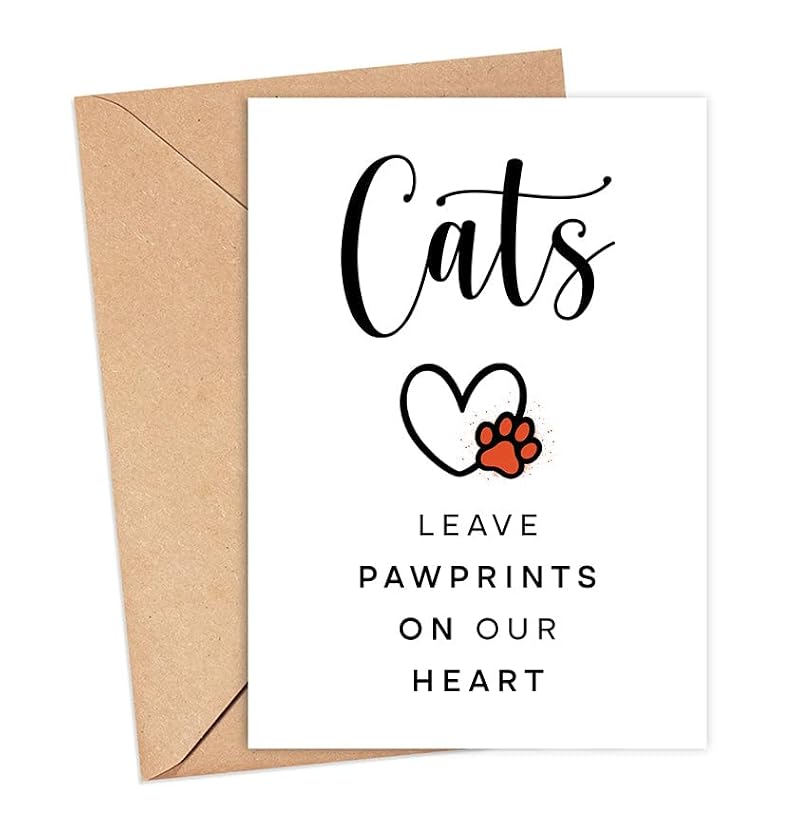Cat Sympathy Card - 'Cats Leave Pawprints On Our Heart' - 5x7