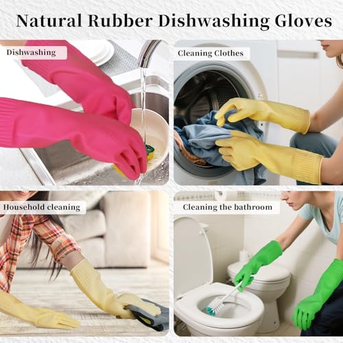 Reusable Rubber Cleaning Gloves - 15-Inch Long, Large (Fits Medium Hands)