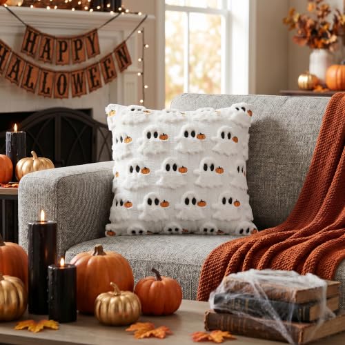 Halloween Ghost Throw Pillow Covers Set of 2 - 18x18 Inch Soft Plush