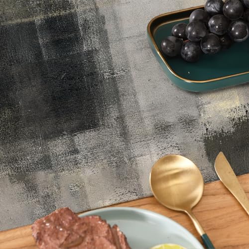 Black Grey Watercolor Table Runner 13x108 Inches - Durable Polyester Linen Blend