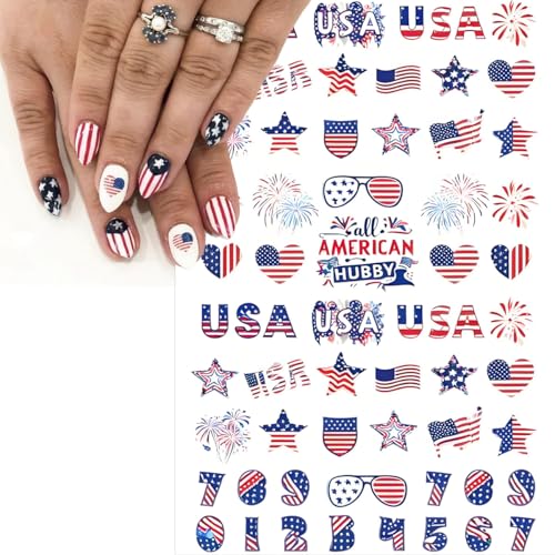 4th of July Nail Stickers 6 Sheets - American Flag & Star Decals