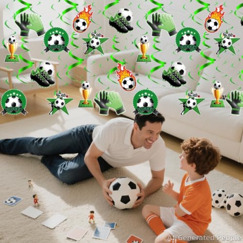 Oiuyamn 24PCS Green Soccer Party Decorations - Hanging Swirls Set