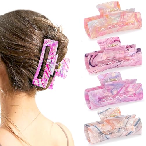 Exacoo Iridescent Marble Large Hair Claw Clips, 4.1 Inch Non-Slip