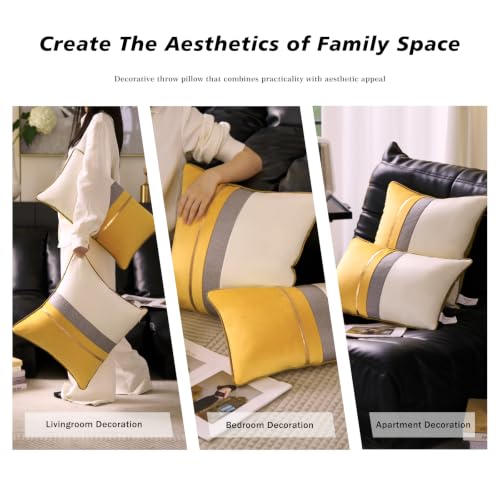 Avigers 22x22 Inch Rayon Blend Velvet Decorative Pillow Cover - Yellow & White Patchwork
