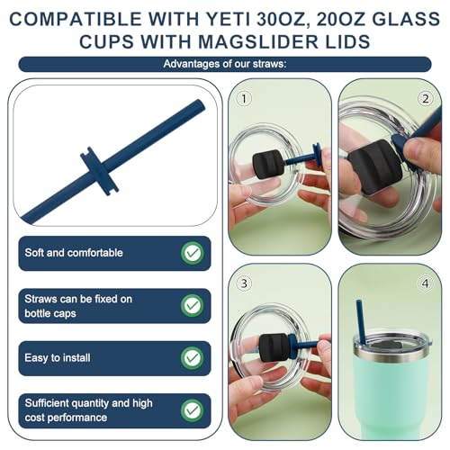 PEUTIER 5-Pack Reusable Silicone Straws with Dust-Proof Baffle for Yeti Tumblers, Blue