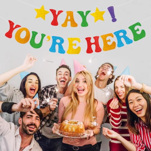 Yay! You're Here Rainbow Banner Decoration - Welcome Back Sign (Rainbow-1)