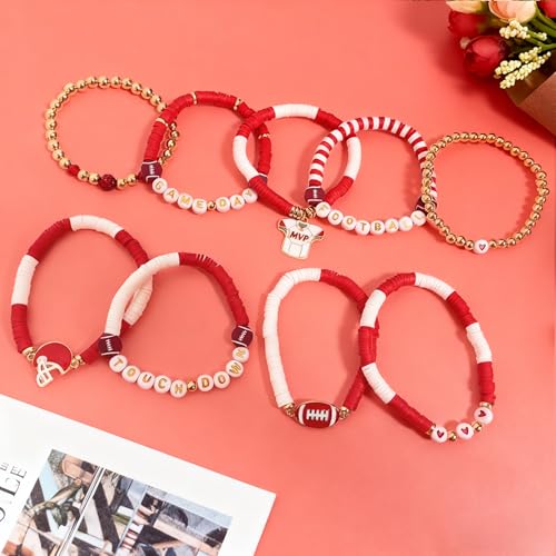 Football Charm Bracelet Set - 9 Pcs Stackable Game Day Jewelry