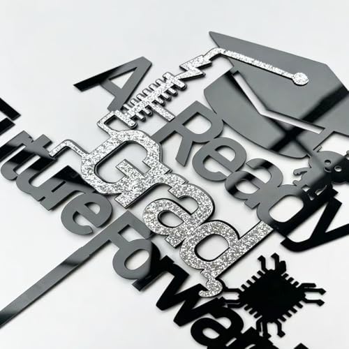 AI Tech Graduation Cake Topper - Black Acrylic STEM Party Decor