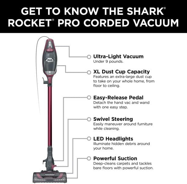 SHARK HV370 Rocket Pro Corded Stick Vacuum - Powerful Suction in Comet Red (Renewed)