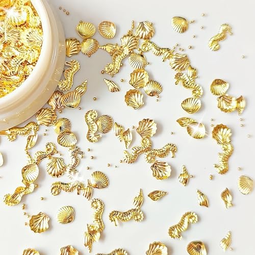 Quezadyl 3D Gold Beach Nail Charms - Seashell & Starfish Ocean Style