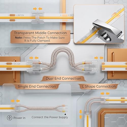 20 Pack COB LED Strip Connectors - 10mm 2 Pin Transparent Connectors