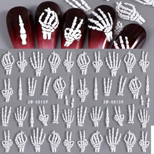 5D Embossed Halloween Nail Stickers - Fantasy Bone Skeleton Decals 2-Pack