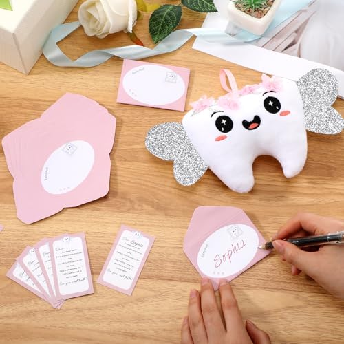 Tooth Fairy Pillow Kit with Plush Doll, Keepsake Pocket and 10 Note Cards