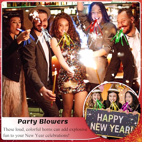 12 Pcs Mixed Color Glitter Metallic Noise Makers - Party Blowers