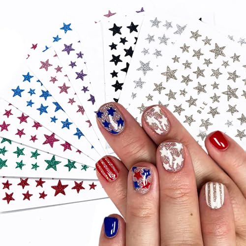 Star Nail Art Stickers - 3D Self-Adhesive Glitter Decals 14 Sheets