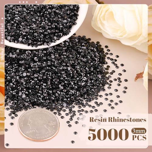Black Resin Rhinestones 3mm 5000pcs Flatback Crystals with Tools